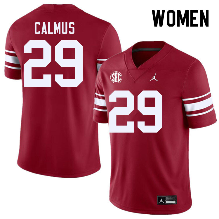 Women #29 Casen Calmus Oklahoma Sooners 2024 SEC Conference College Football Jerseys-Throwback